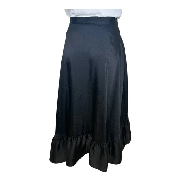 Sandro Black Satin Ruffle Belted Midi Skirt Size 2 - Picture 11 of 11